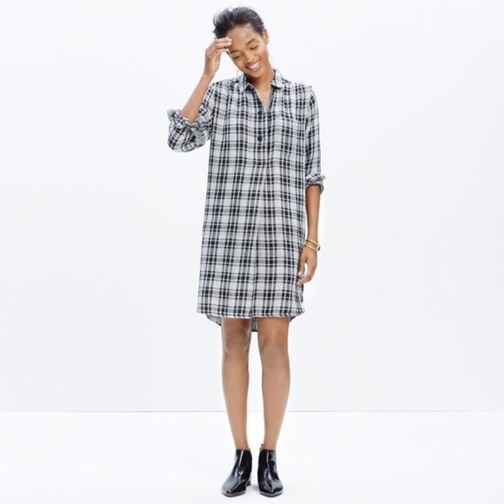 MADEWELL Black White Button Down Tunic Flannel, XS